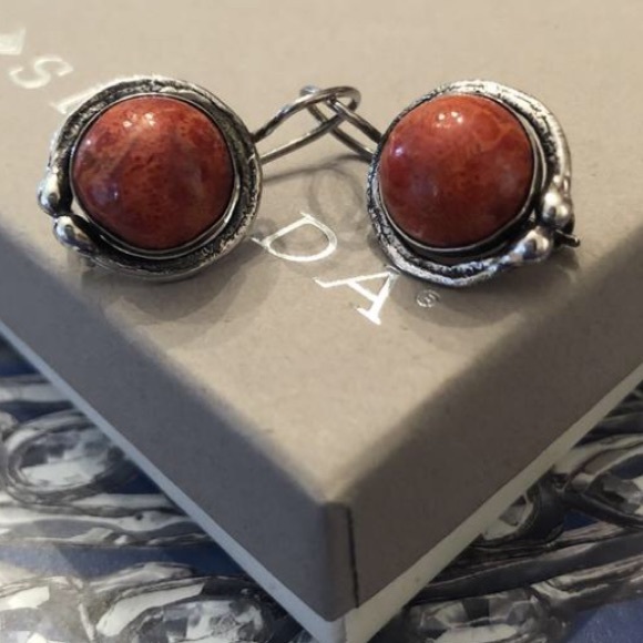 Vintage Silpada Sterling Silver Red Sponge Coral Earrings W0876 - Picture 13 of 16